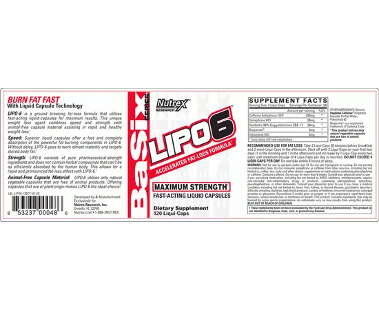 Nutrex Lipo-6 120 caps, image , зображення 2