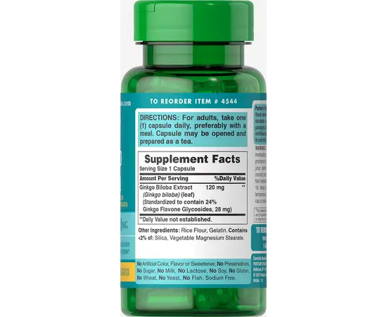Puritan's Pride Ginkgo biloba 120 mg 100 caps, Фасування: 100 caps, image , зображення 2