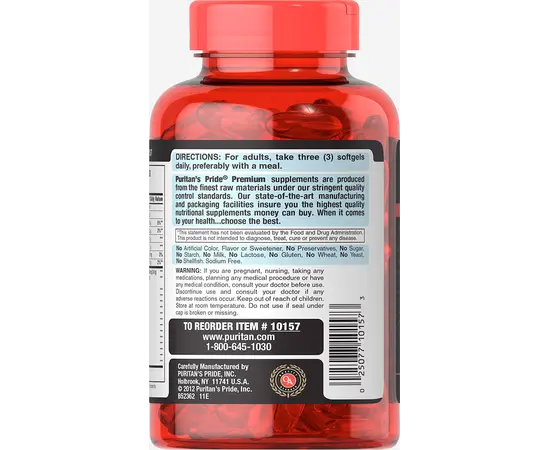 Puritan's Pride Maximum Strength Triple Omega 3-6-9 Fish, Flax & Borage Oils 120 softgels, image , зображення 3