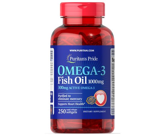Puritan's Pride Omega-3 Fish Oil 1000 mg 250 softgels, image 