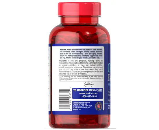 Puritan's Pride Omega-3 Fish Oil 1000 mg 250 softgels, image , зображення 3