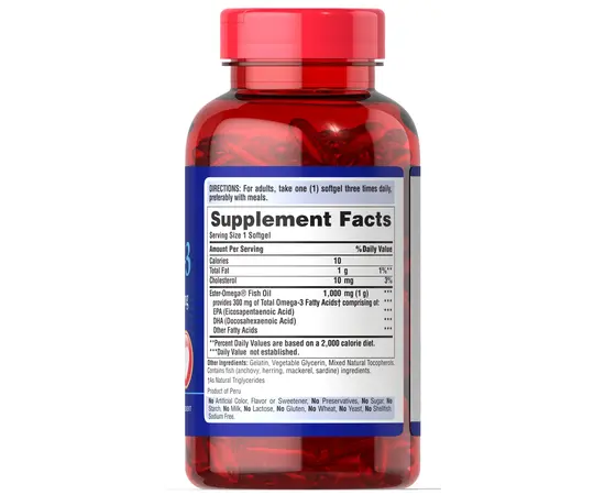 Puritan's Pride Omega-3 Fish Oil 1000 mg 250 softgels, image , зображення 4