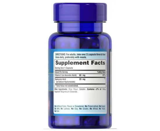 Puritan's Pride Hyaluronic Acid 20 mg 60 caps, Puritan's Pride Hyaluronic Acid 20 mg 60 caps , изображение 4 в интернет магазине Mega Mass