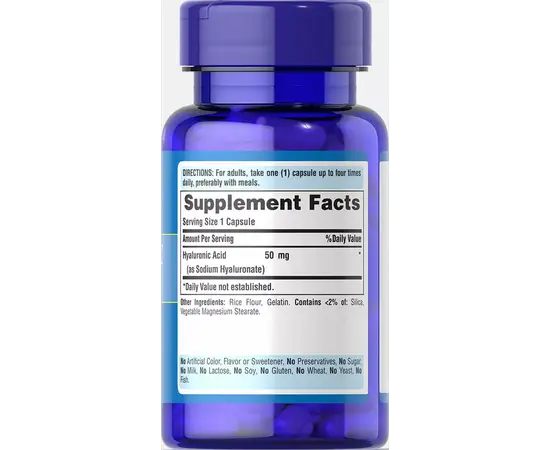 Puritan's Pride Hyaluronic Acid 50 mg 60 caps, Puritan's Pride Hyaluronic Acid 50 mg 60 caps , изображение 3 в интернет магазине Mega Mass