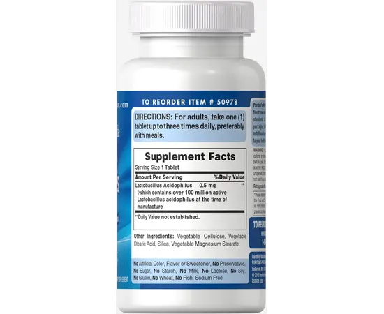 Puritan's Pride Probiotic Acidophilus 100 caps, Puritan's Pride Probiotic Acidophilus 100 caps , изображение 2 в интернет магазине Mega Mass