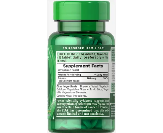 Puritan's Pride Selenium 200 mcg 100 tabs, image , зображення 2