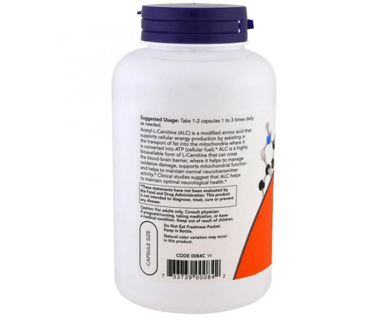 NOW Acetyl-L-Carnitine 500 mg 50 caps, image , зображення 3