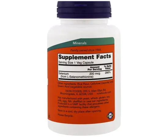 NOW Selenium 200 mcg 90 caps, image , зображення 2
