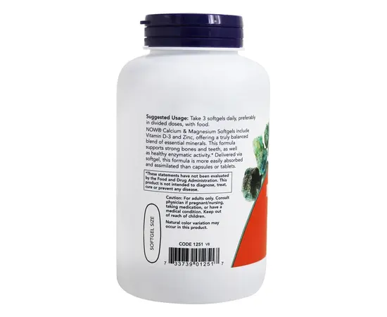 NOW Calcium & Magnesium 120 softgels, image , зображення 2