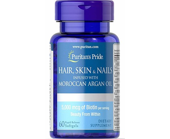 Puritan's Pride Hair Skin & Nails with Moroccan Argan Oil 60 softgels, image 