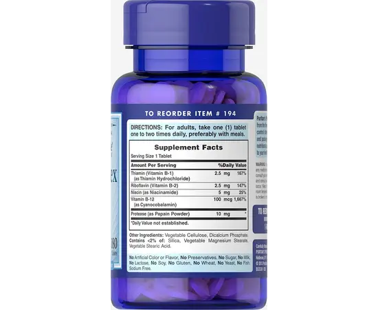 Puritan's Pride Vitamin B-Complex and Vitamin B-12 90 tabs, Puritan's Pride Vitamin B-Complex and Vitamin B-12 90 tabs , изображение 2 в интернет магазине Mega Mass