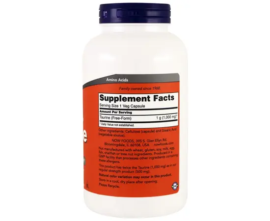 NOW Taurine 1000 mg 100 caps, NOW Taurine 1000 mg 100 caps , изображение 2 в интернет магазине Mega Mass