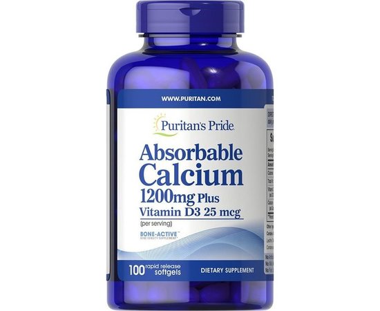 Puritan's Pride Absorbable Calcium 1200 mg plus Vitamin D3 25 mcg 100 softgels, image 