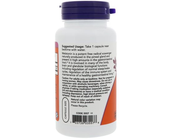 NOW Melatonin 10 mg 100 caps, image , зображення 3