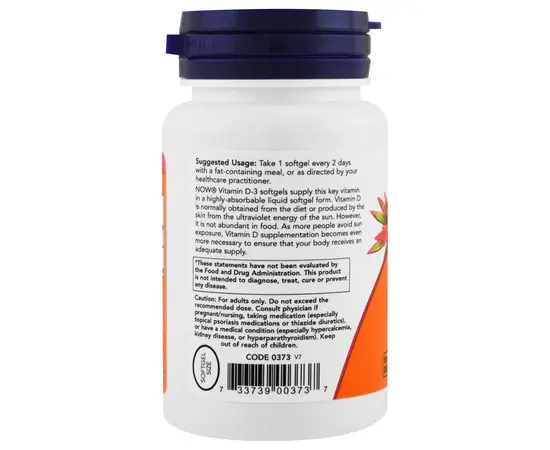 NOW Vitamin D-3 5000 IU 240 softgels, Фасування: 240 softgels, Концентрація: 5000 IU, Коцентрація: 5000 UI, image , зображення 3