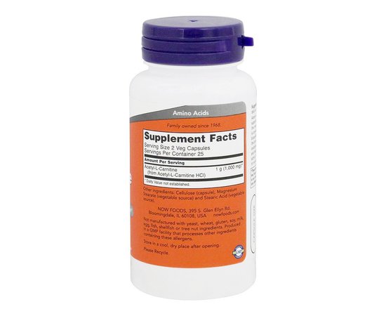 NOW Acetyl-L-Carnitine 500 mg 50 caps, image , зображення 2