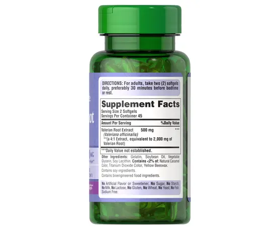Puritan's Pride Valerian Root 1000 mg 90 softgels, image , зображення 2