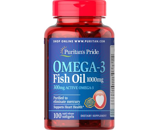 Puritan's Pride Omega-3 Fish Oil 1000 mg 100 softgels, Puritan's Pride Omega-3 Fish Oil 1000 mg 100 softgels  в интернет магазине Mega Mass