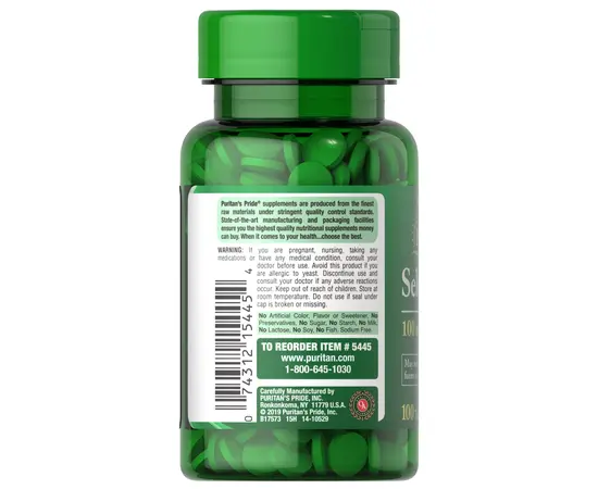 Puritan's Pride Selenium 100 mcg 100 tabs, image , зображення 3