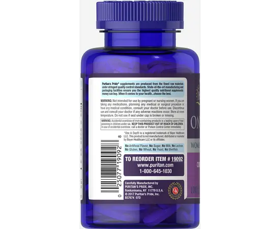 Puritan's Pride One Daily Women’s Multivitamin 100 tabs, Puritan's Pride One Daily Women’s Multivitamin 100 tabs , изображение 3 в интернет магазине Mega Mass