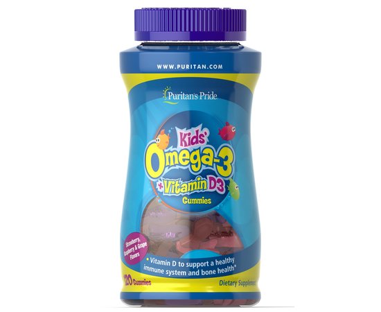Puritan's Pride Kids Omega-3 with Vitamin D3 120 Gummies, image 