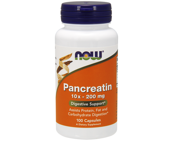 NOW Pancreatin 10X 200 mg 100 caps, image 