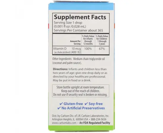 Carlson Labs Baby's Super Daily D3 400 IU 10,3 ml, Carlson Labs Baby's Super Daily D3 400 IU 10,3 ml , изображение 3 в интернет магазине Mega Mass