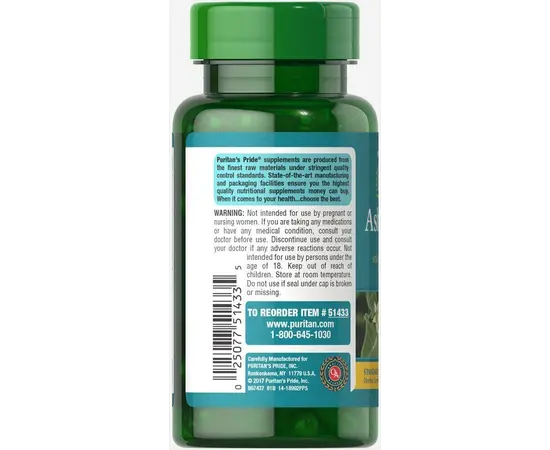 Puritan’s Pride Ashwagandha Standardized Extract 500 mg 60 caps, image , зображення 3