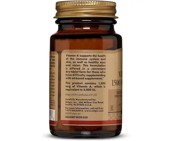 Solgar Vitamin A 1500 mcg (5000 IU) 100 tabs, image , зображення 4