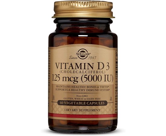 Solgar Vitamin D3 125 mcg (5000 IU) 60 veg caps, image 