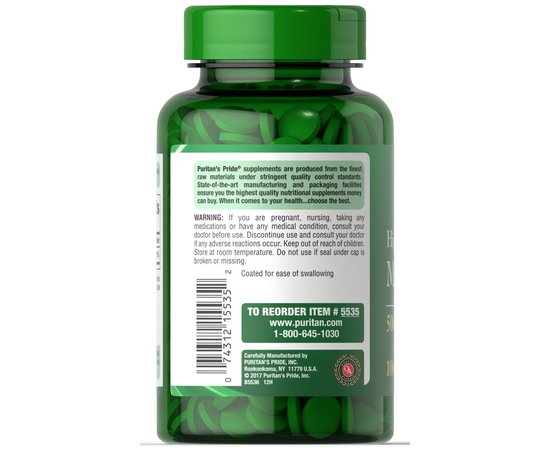 Puritan's Pride Magnesium 500 mg 100 tabs, image , зображення 3
