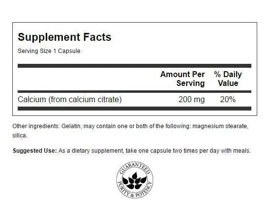 Swanson Calcium Citrate 200 mg 60 caps, image , зображення 2