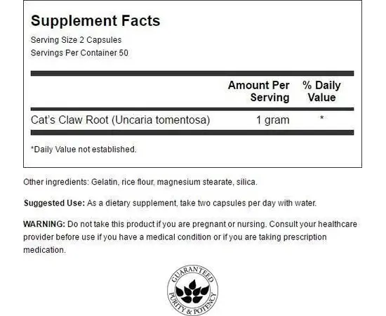 Swanson Cat's Claw 500 mg 100 caps, Swanson Cat's Claw 500 mg 100 caps , изображение 2 в интернет магазине Mega Mass