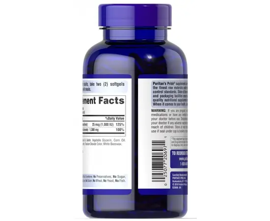 Puritan's Pride Absorbable Calcium + Vitamin D-3 1300 mg/25 mcg 100 Softgels, image , зображення 2