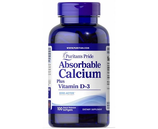 Puritan's Pride Absorbable Calcium + Vitamin D-3 1300 mg/25 mcg 100 Softgels, image 