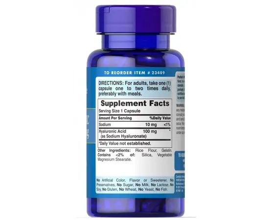 Puritan's Pride Hyaluronic Acid 100 mg 120 caps, Puritan's Pride Hyaluronic Acid 100 mg 120 caps , изображение 2 в интернет магазине Mega Mass