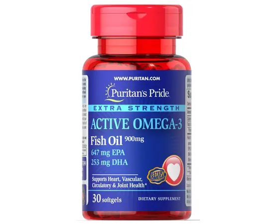 Puritan's Pride Extra Strength Active Omega-3 Fish Oil 30 softgels, Puritan's Pride Extra Strength Active Omega-3 Fish Oil 30 softgels  в интернет магазине Mega Mass