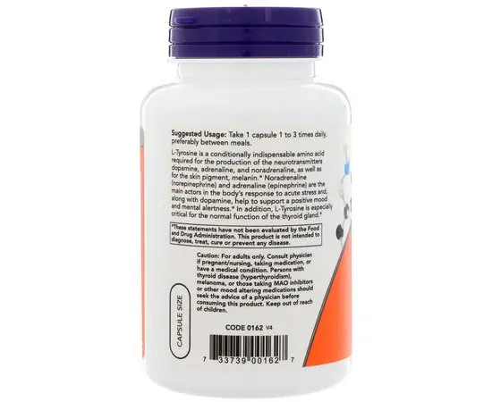 NOW L-Tyrosine 500 mg 60 caps, Фасування: 60 caps, image , зображення 3