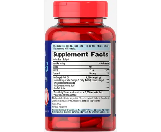 Puritan's Pride Omega-3 Fish Oil 1000 mg 100 softgels, image , зображення 2