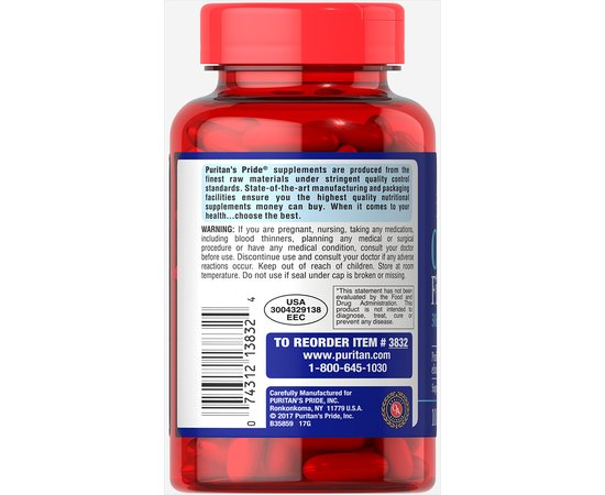 Puritan's Pride Omega-3 Fish Oil 1000 mg 100 softgels, image , зображення 3