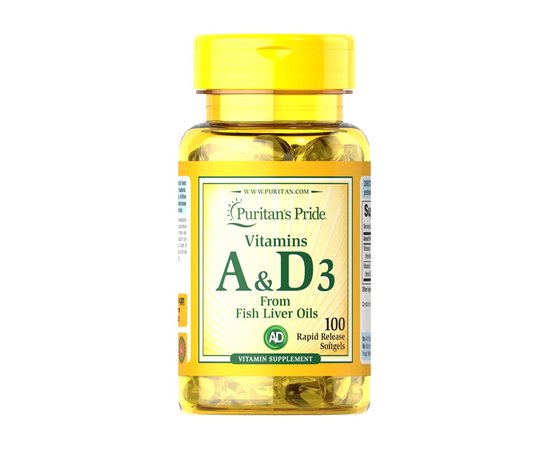 Puritan's Pride Vitamins A & D 1500/400 IU 100 Softgels, image 
