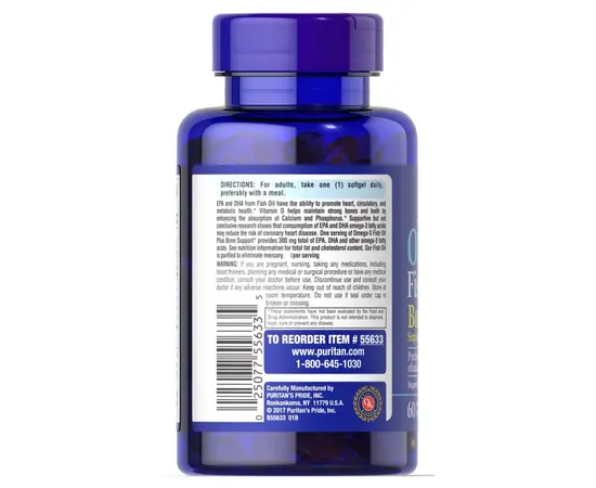 Puritan's Pride Omega-3 Fish Oil Bone Support 1000 mg 60 softgels, Puritan's Pride Omega-3 Fish Oil Bone Support 1000 mg 60 softgels , изображение 2 в интернет магазине Mega Mass