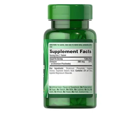 Puritan's Pride Chromium Picolinate 200 mcg 100 tabs, image , зображення 2