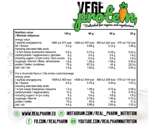 Real Pharm Vege Protein 600 g, Фасування: 600 g, Смак:  Chocolate / Шоколад, image , зображення 2