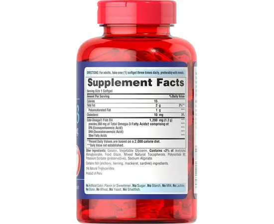 Puritan's Pride Omega-3 Fish Oil 1200 mg 200 softgels, Puritan's Pride Omega-3 Fish Oil 1200 mg 200 softgels , изображение 2 в интернет магазине Mega Mass