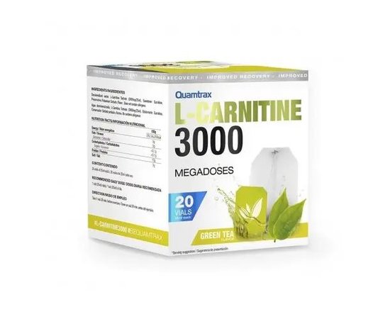 Quamtrax L-Carnitine 3000 - 20 флаконів, Смак: Green Tea / Зелений Чай, image 