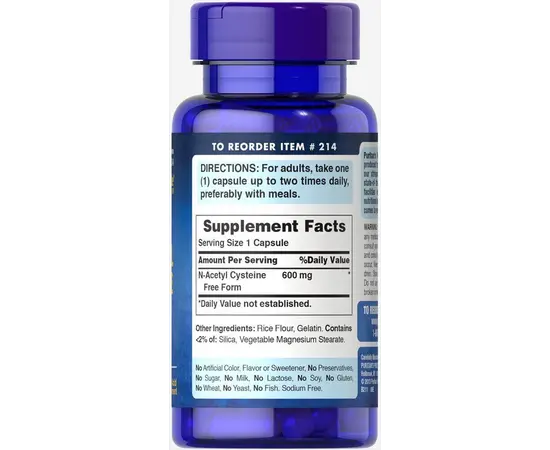 Puritan's Pride NAC N-Acetyl Cysteine 600 mg 60 caps, image , зображення 2