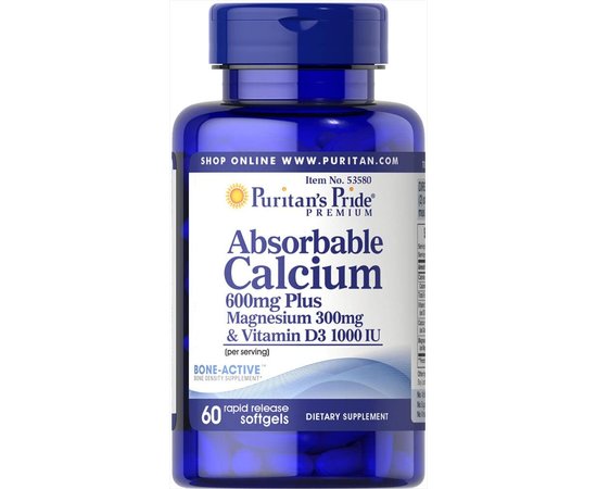 Puritan's Pride Absorbable Calcium Magnesium + Vitamin D3 60 softgels, Puritan's Pride Absorbable Calcium Magnesium + Vitamin D3 60 softgels  в интернет магазине Mega Mass