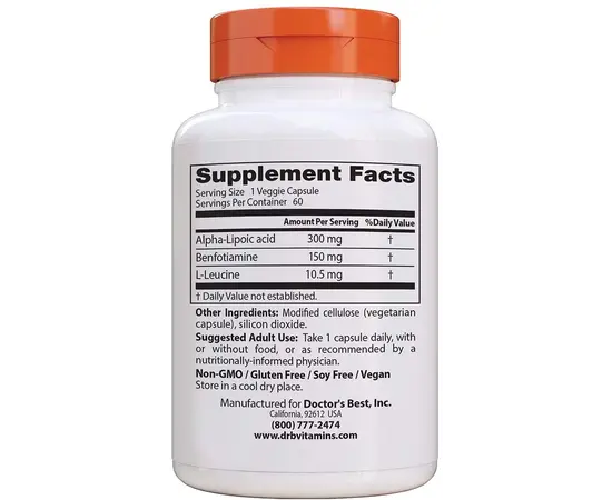 Doctor's Best Best Benfotiamine 150 + Alpha-Lipoic Acid 300 60 Veggie Caps, Doctor's Best Best Benfotiamine 150 + Alpha-Lipoic Acid 300 60 Veggie Caps , изображение 2 в интернет магазине Mega Mass