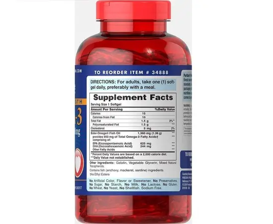 Puritan’s Pride Triple Strength Omega-3 Fish Oil 1360 mg (950 mg active omega-3), Фасовка: 60 caps, Puritan’s Pride Triple Strength Omega-3 Fish Oil 1360 mg (950 mg active omega-3), Фасовка: 60 caps , изображение 2 в интернет магазине Mega Mass